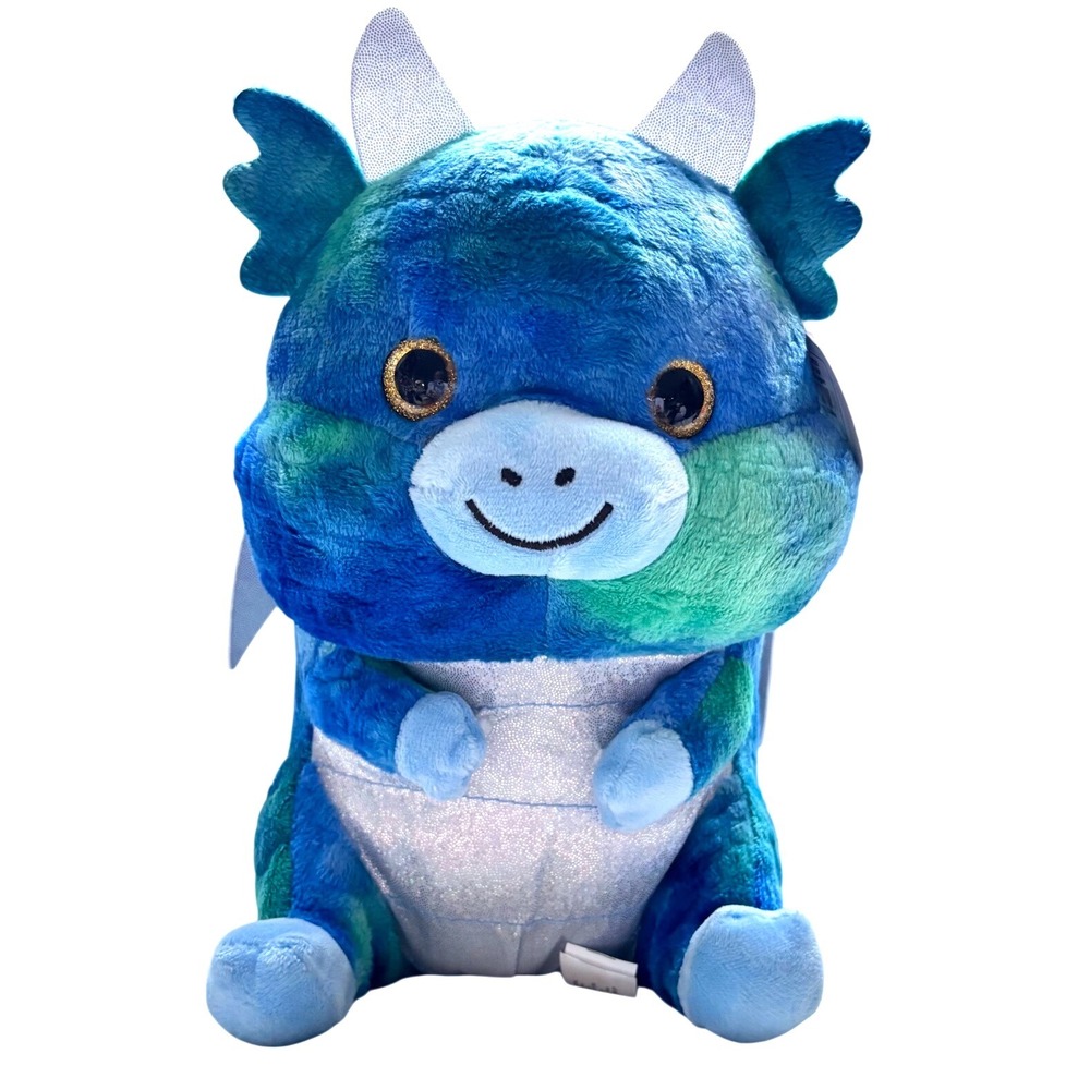 Nanco Belly Buddies Dragon Plush 10" Blue Green Silver Wings Horns W/ Tag